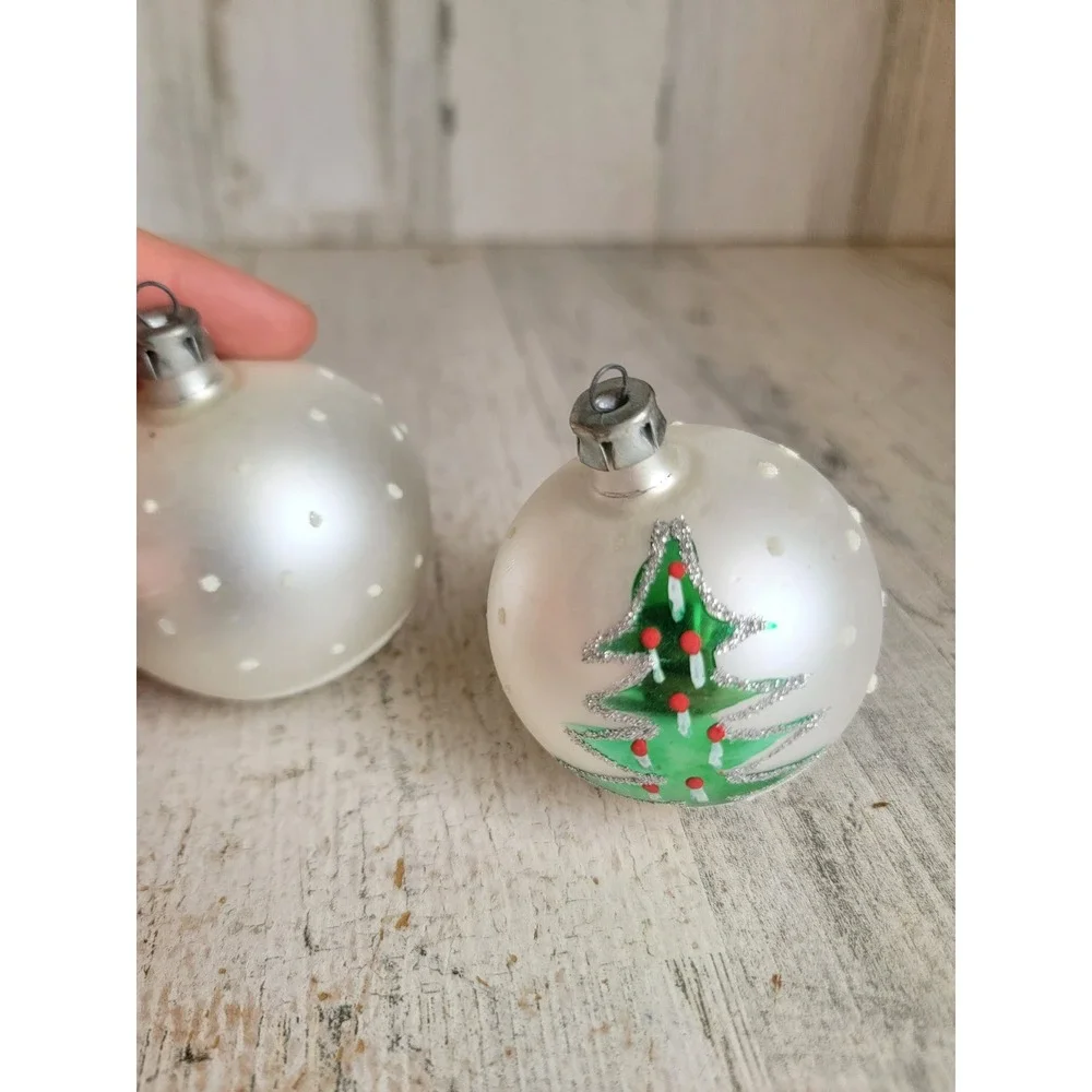 Vintage mini Xmas tree ball glass glitter ornament set unique silver